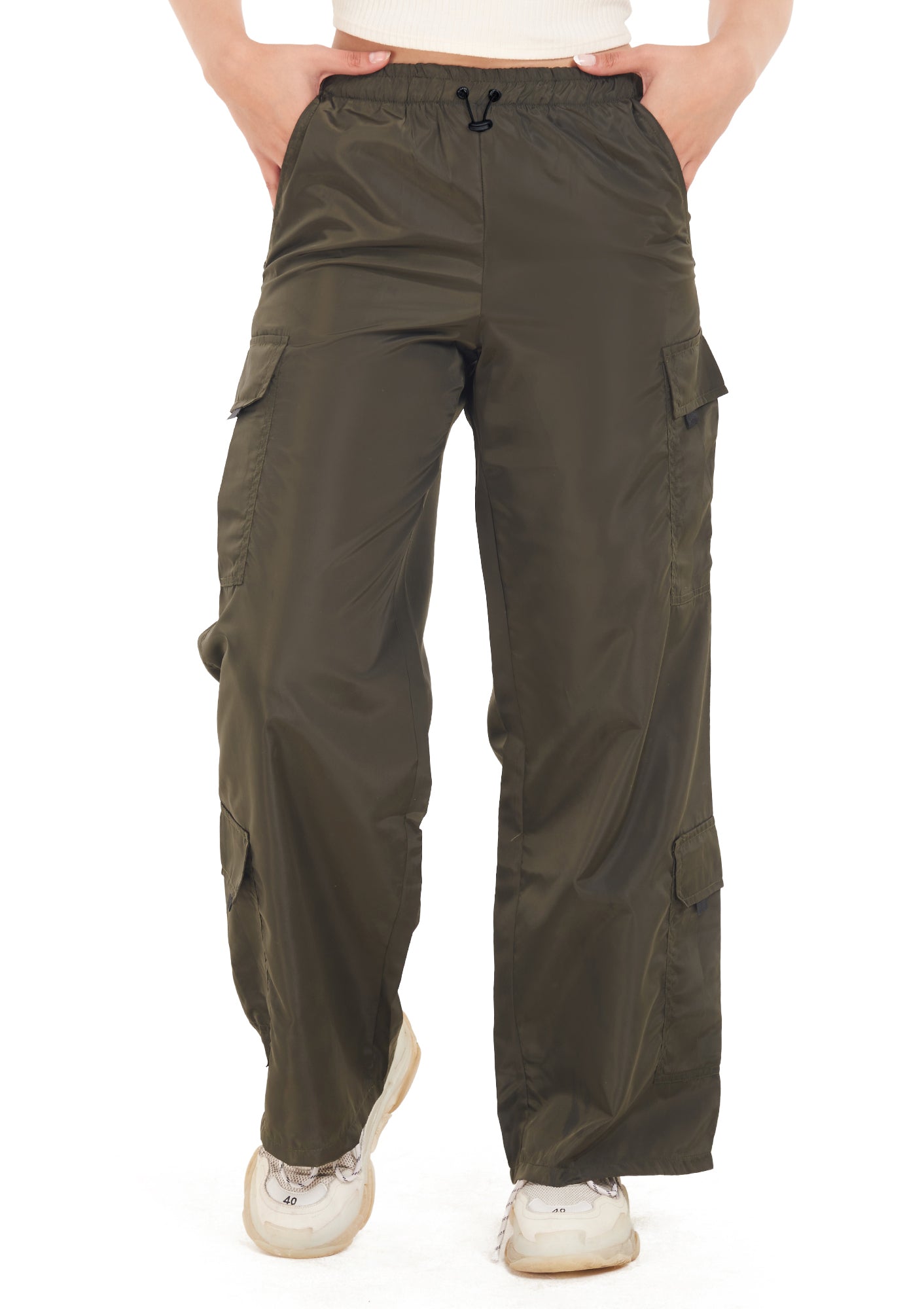 Olive pocket parachute pant